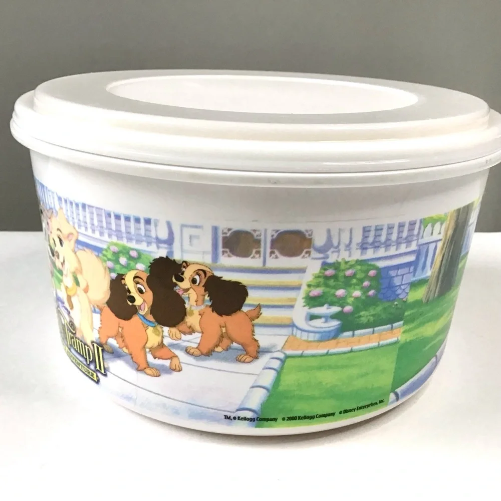 Vintage 2000 Disney Lady & The Tramp II Popcorn Container Snack Bowl Lid Kellogg